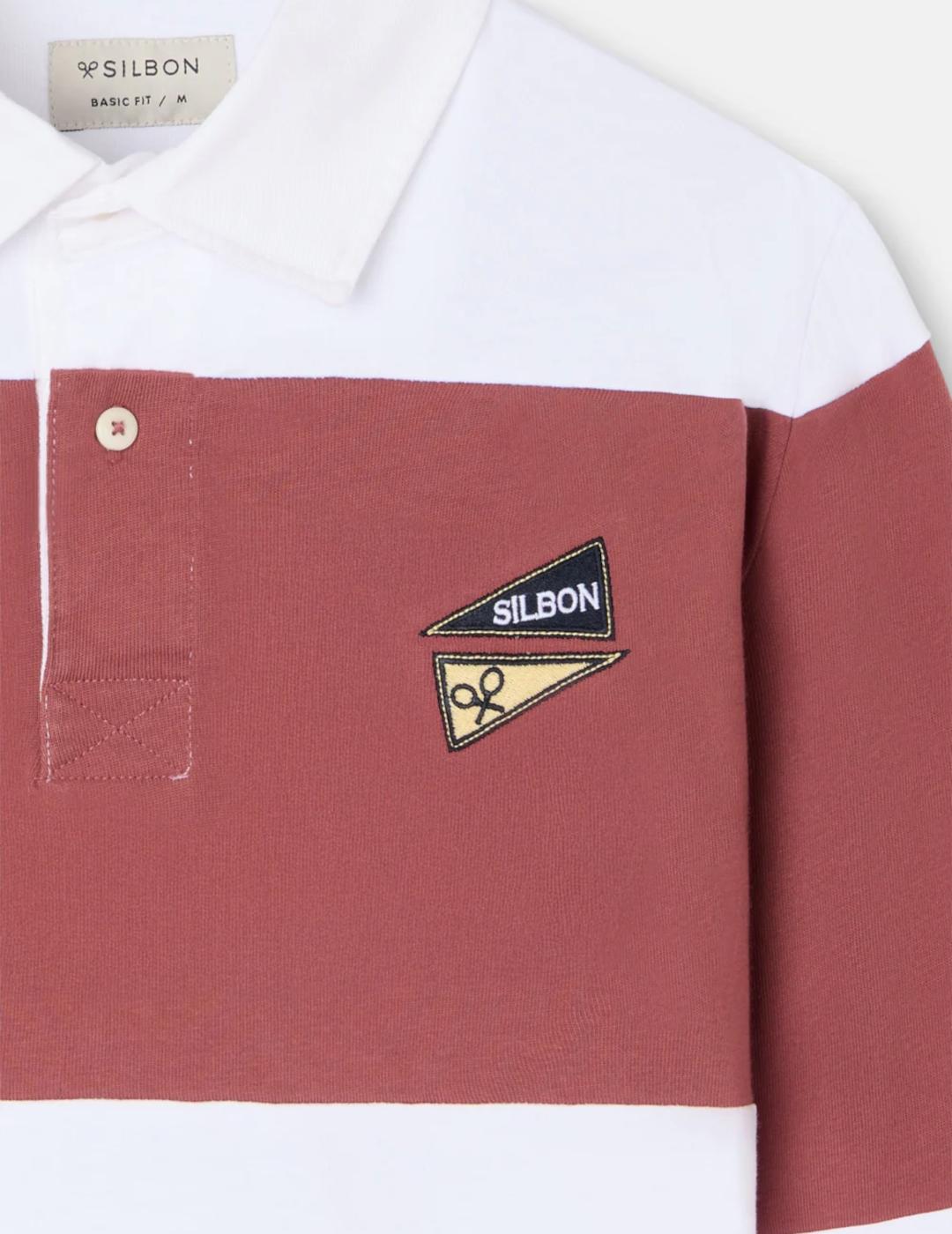 SILBON POLO M/L BURDEOS RAYAS RUGBY