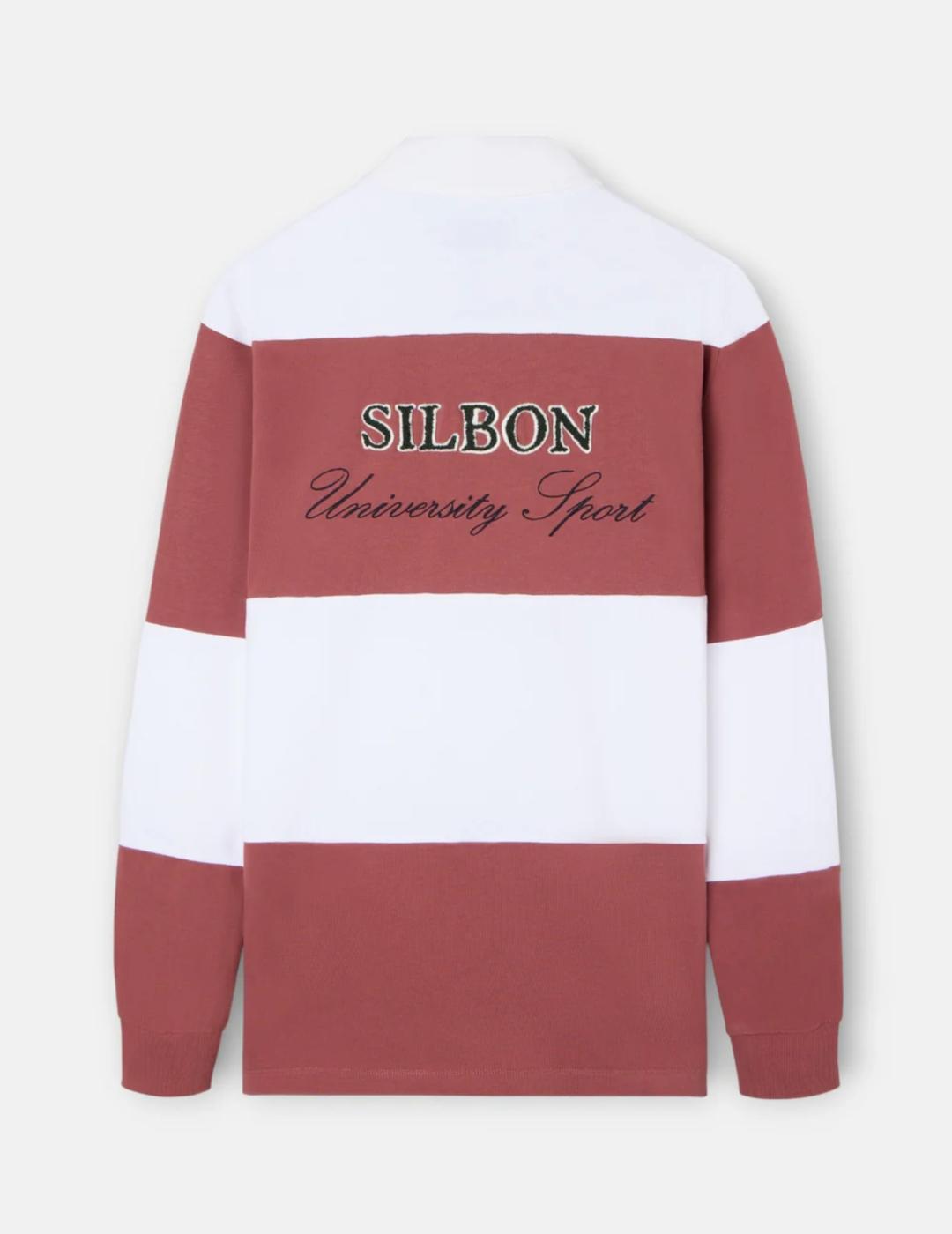 SILBON POLO M/L BURDEOS RAYAS RUGBY