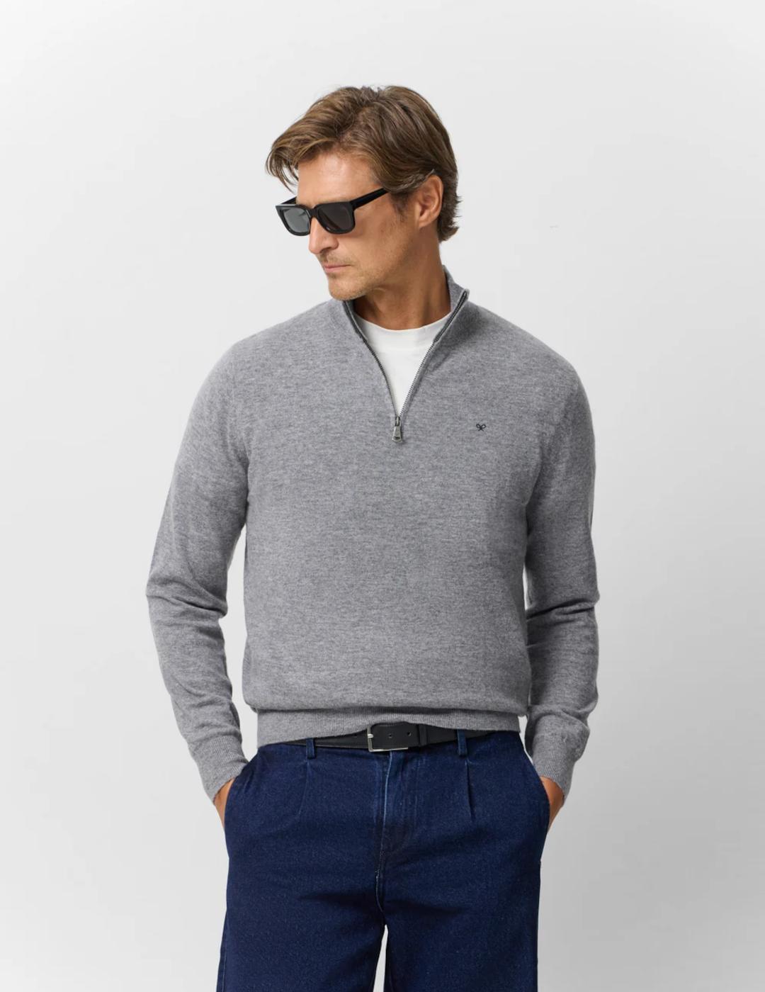 SILBON JERSEY GRIS MEDIA CREMALLERA