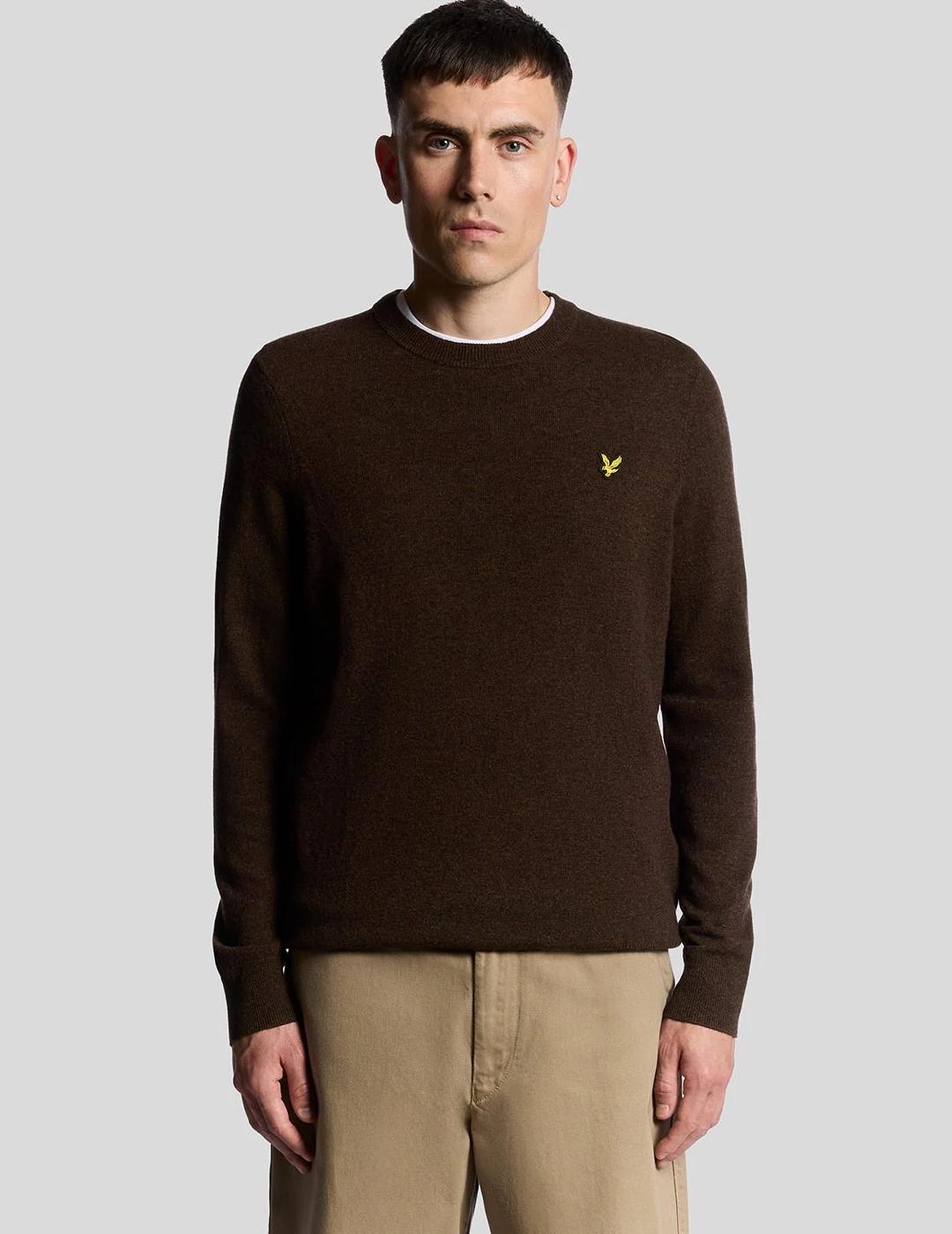 LYLE&SCOTT JERSEY BROWN MARL LAMBSWOOL BLEND