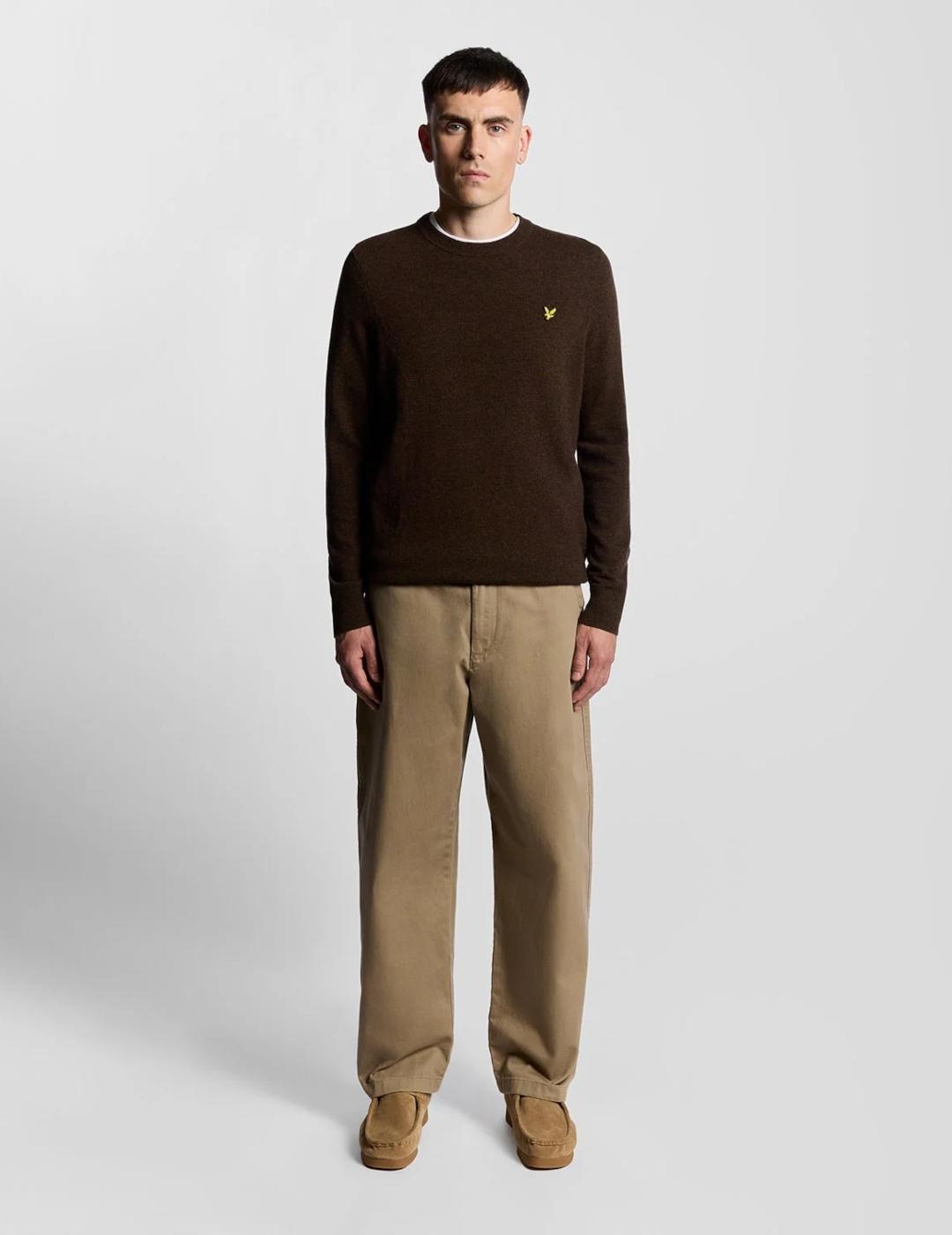 LYLE&SCOTT JERSEY BROWN MARL LAMBSWOOL BLEND